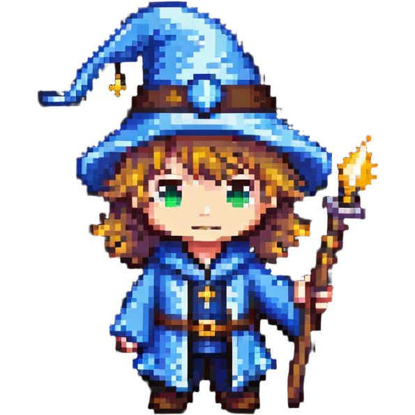 cute chibi male wizard with hat and wand emoji