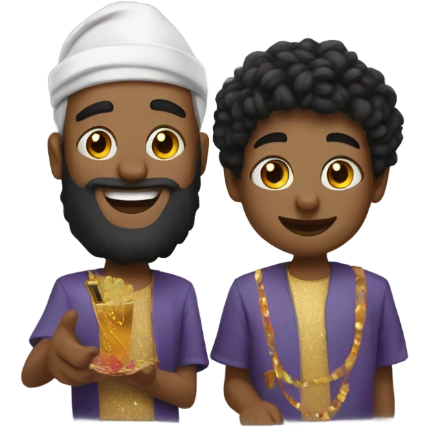 Surini and Lawrence celebrating New Year emoji