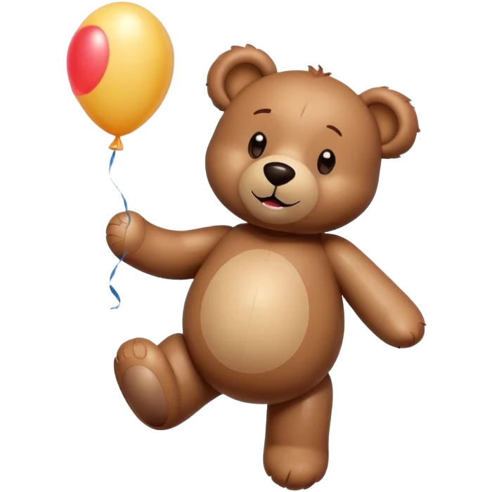 Brown Teddy floating up with one balloon in his paw emoji