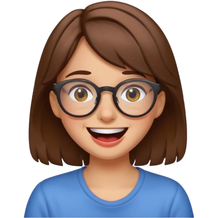 funny girl with brown hair and glasses, laughing tears expression, Discord emoji style emoji