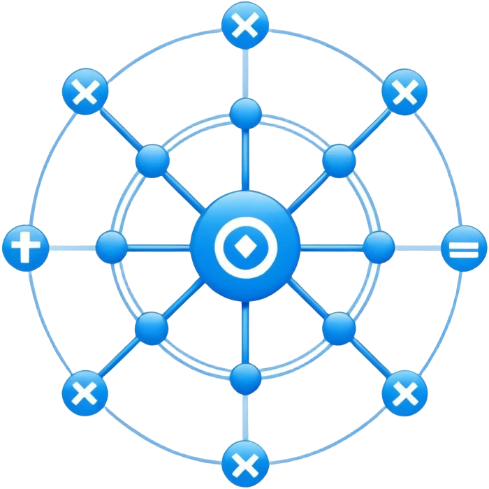 network in a circular blue form with non-blue boxes at intersection points emoji