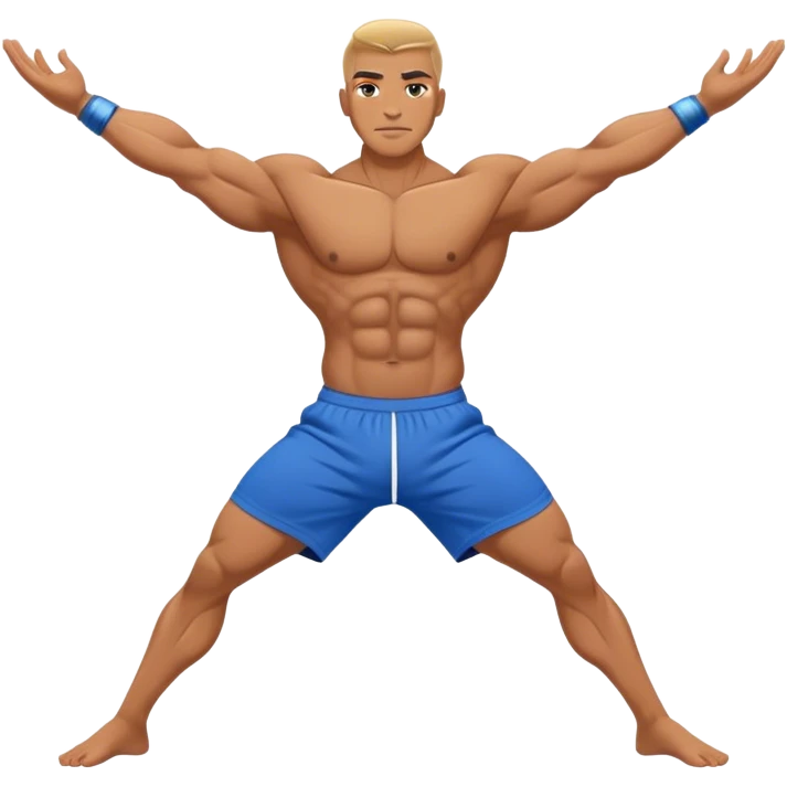 bodybuilder blue short warrior-II yoga pose emoji