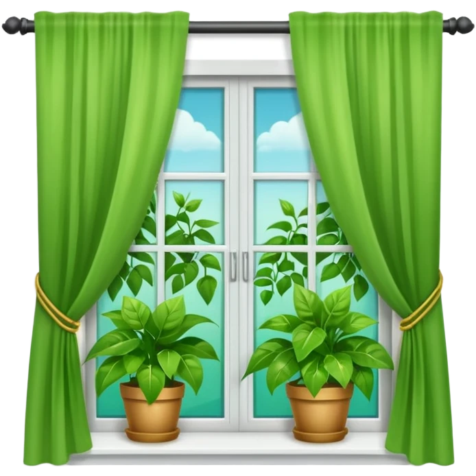 Window with hanging plants + curtain, Apartment Windows. emoji