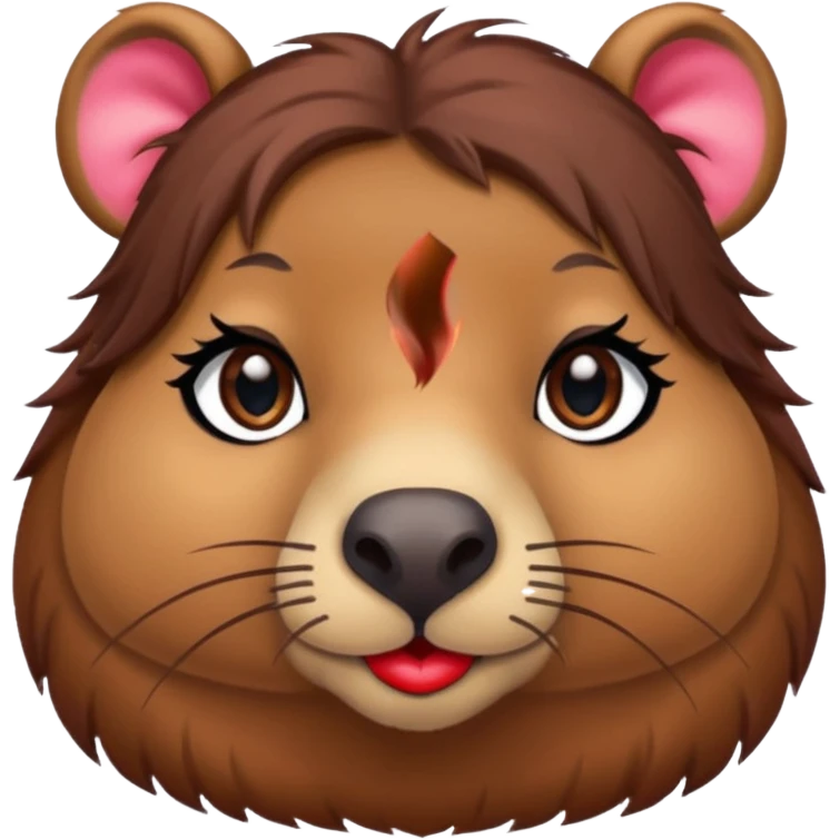 capybara with faka eye lashes and make up on - bright lipstick and eye make up - long brown hair

 emoji