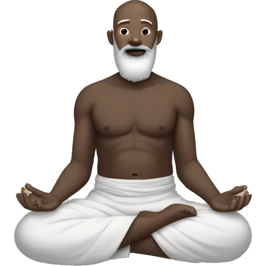 clothes free Bald Guru with dark skin, white beard in lotus position emoji