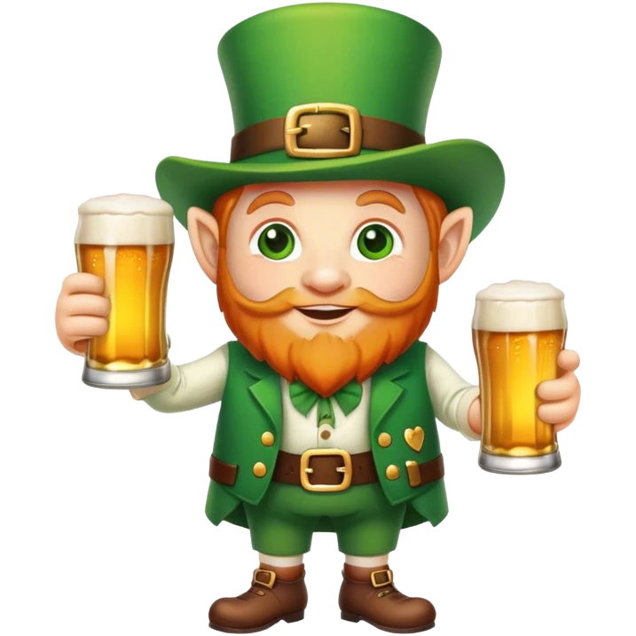 Leprechaun, holding a kind of beer emoji