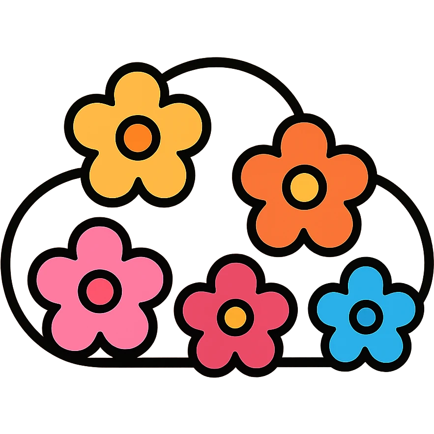 Outline icon of a cloud shaped arrangement of flowers emoji