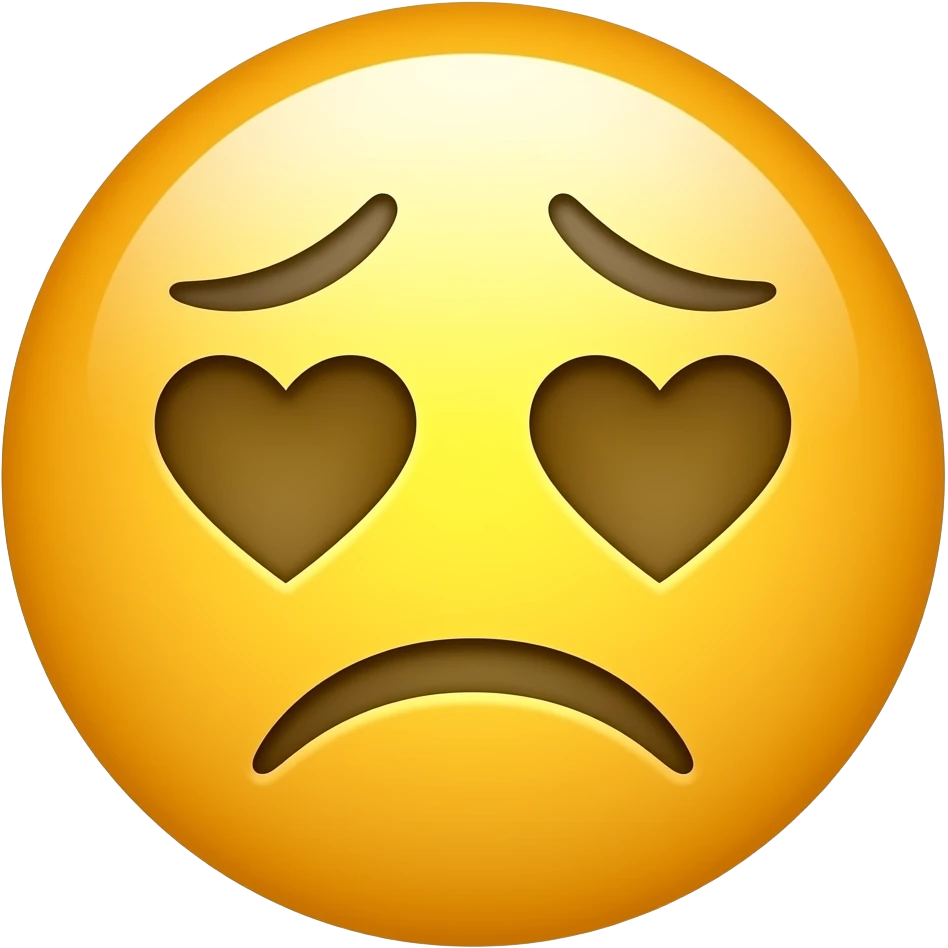 Sad eyebrows, heart eyes, frown, yellow circle emoji