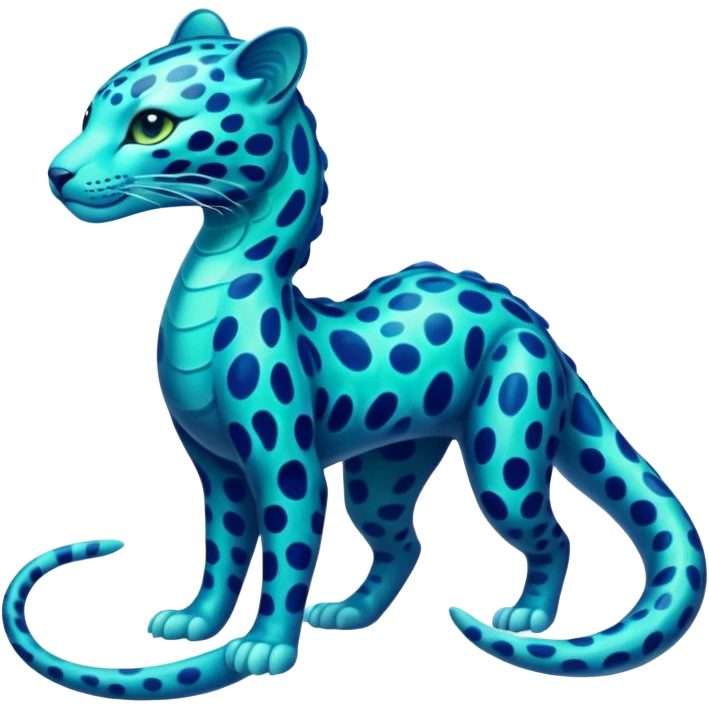 Bioluminescent Neon-Cyan Ripple-Patterned Soft-Scaled Aquatic Fantastical Liepard-Amaura-Manokit-fusion creature (full body) emoji