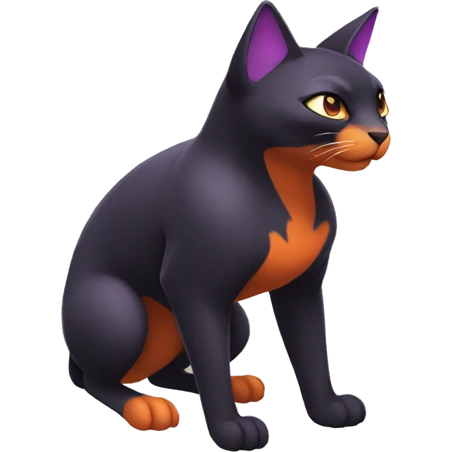 Cool Black Quilava-Cat-Pokémon with orange belly and purple markings Full Body emoji