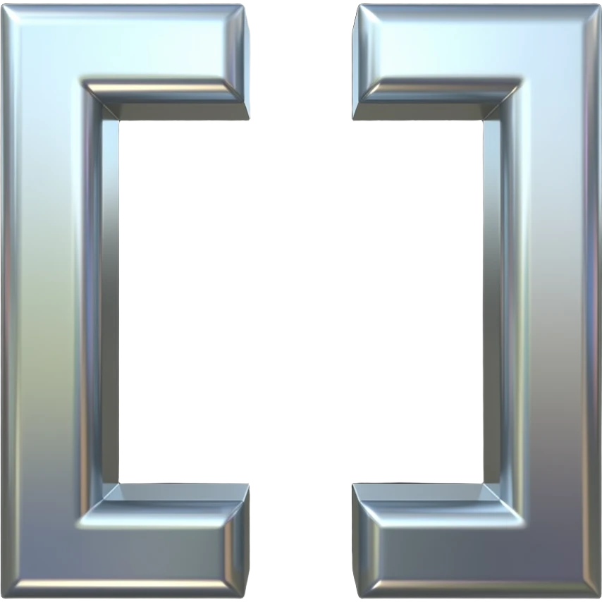 Single chrome 3D square bracket "[" with sharp 90 degree corners,  bold thick rectangular shape with horizontal serifs at top and bottom,  mirror polished metal, chromatic aberration, isolated,  pure black background, sticker style, 1:1 emoji