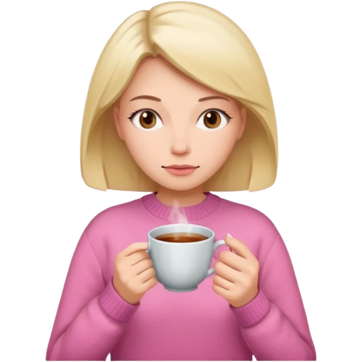 woman whith a pink sweat who is cold whith a cup of tea emoji