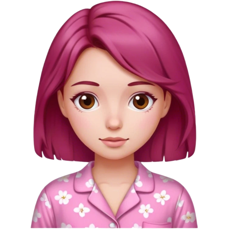 A beautiful, burgundy haired girl wearing pink pajamas emoji