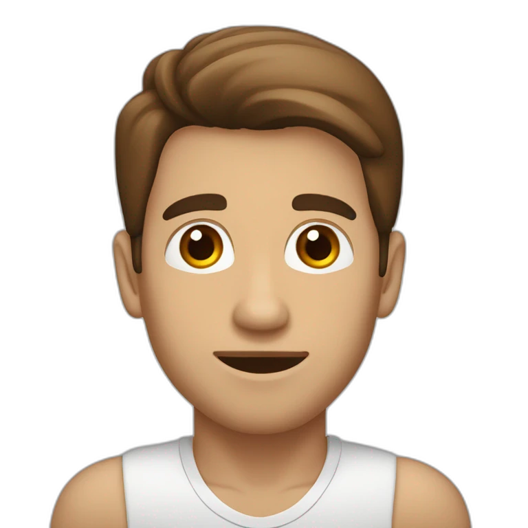 hombre joven de piel blanca, ojos marrones y tupé castaño emoji