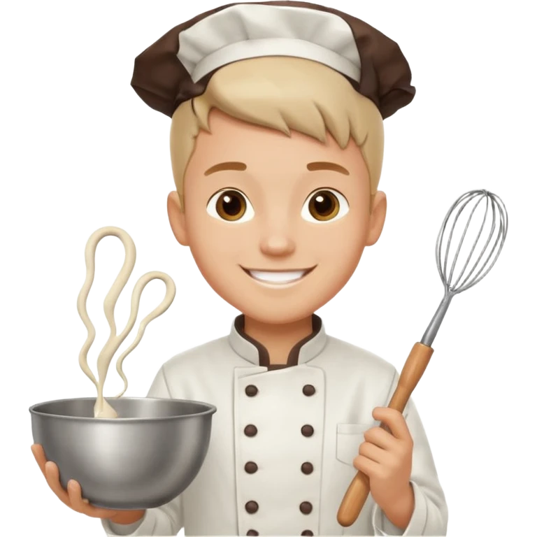 Male Young Pastry Chef – smiling, holding whisk and mixing bowl. emoji