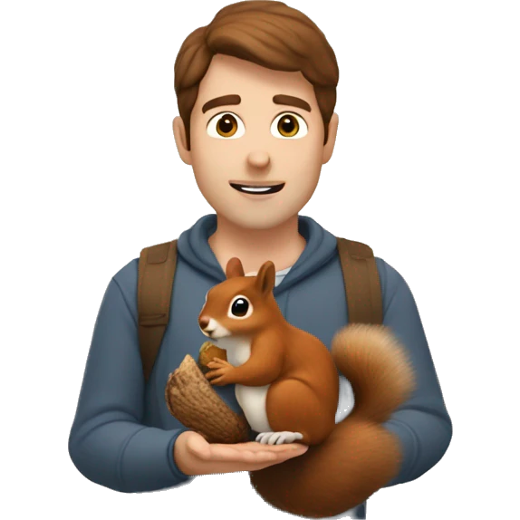 A Man with Brown hair and fair skin feeds a squirrel emoji