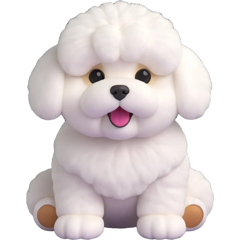 bichon frise dog, fluffy white fur, cute face, sitting, simple background emoji