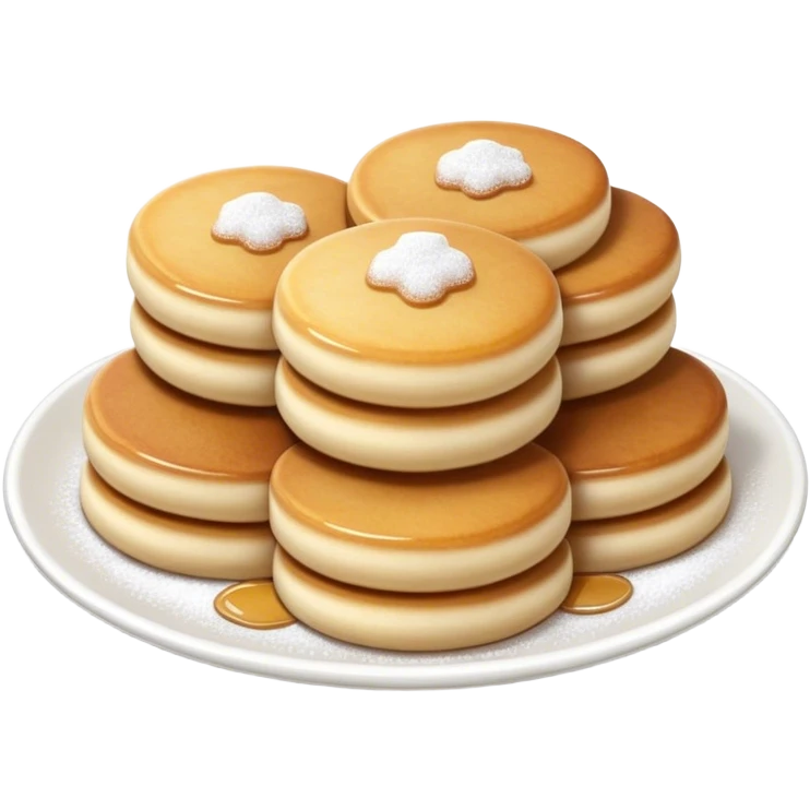 Cinematic Realistic Poffertjes Dessert Emoji, depicted as small, fluffy mini pancakes dusted with powdered sugar rendered with lifelike texture and warm, inviting lighting. emoji