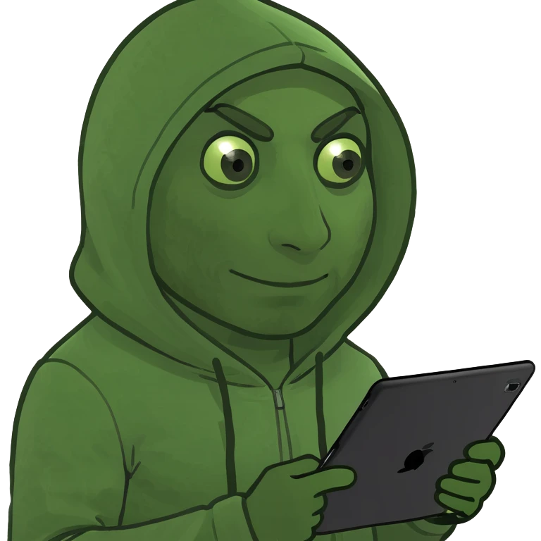 a man with a hoodie, holding an iPad, memoji style, minimal background emoji
