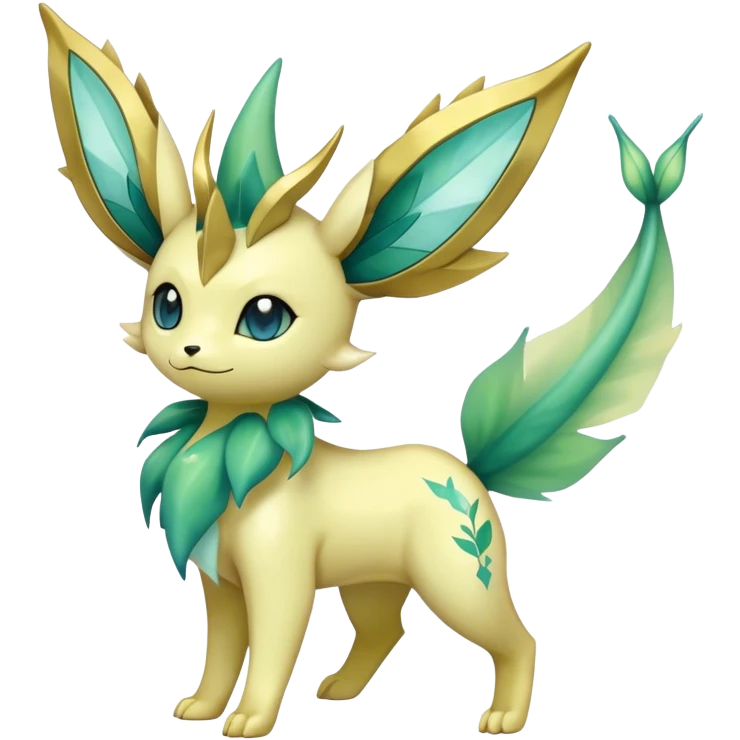 Shiny Cool Sparkly Cute Ethereal Leafeon-Vaporeon-Fakemon-hybrid-fusion- full body emoji