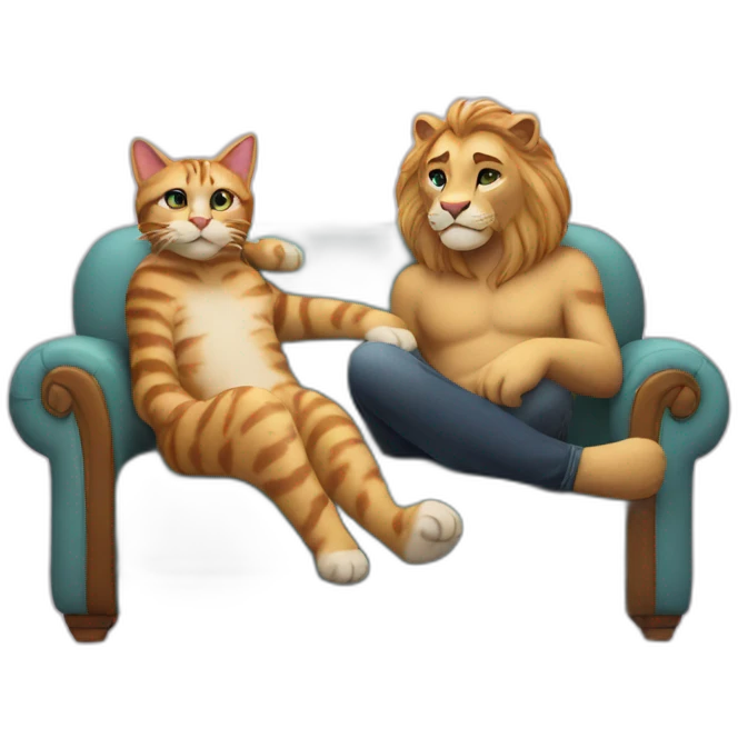 Leo and cat chilling on the sofa emoji