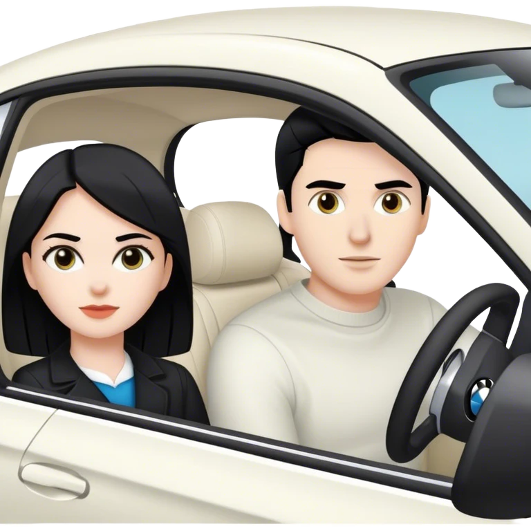 white girl with black hair with a white guy with black hair in bmw white car emoji