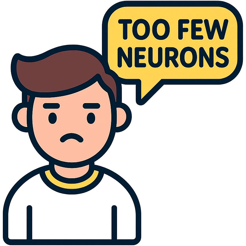 guy in white jumper, speech bubble 'too few neurons' emoji