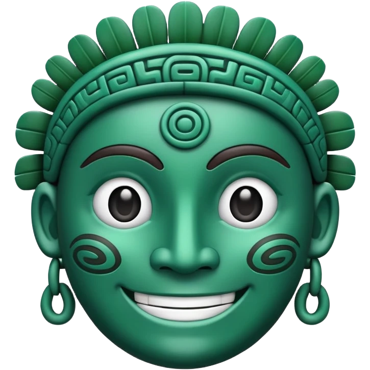 Elegant Mayan face smiling emoji with expressive features, minimalist design, only pure white and dark green colors emoji