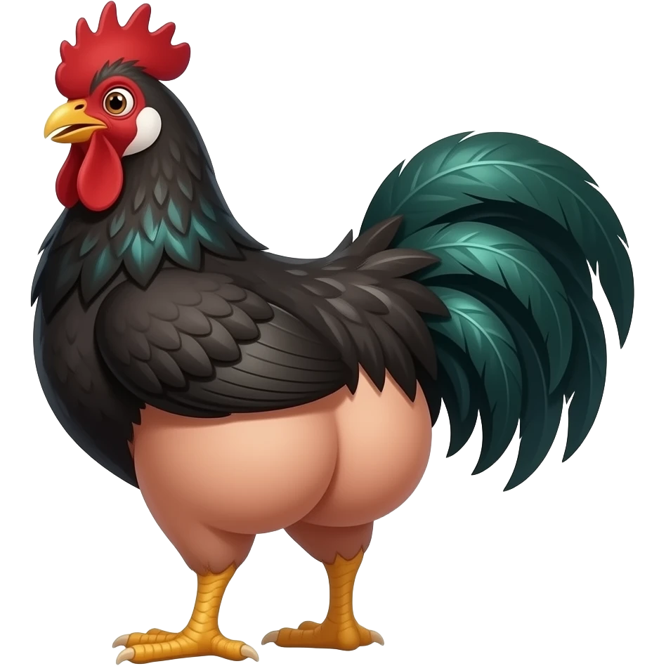 Black chicken smiling with Brow lifted showing off human butt cheeks emoji