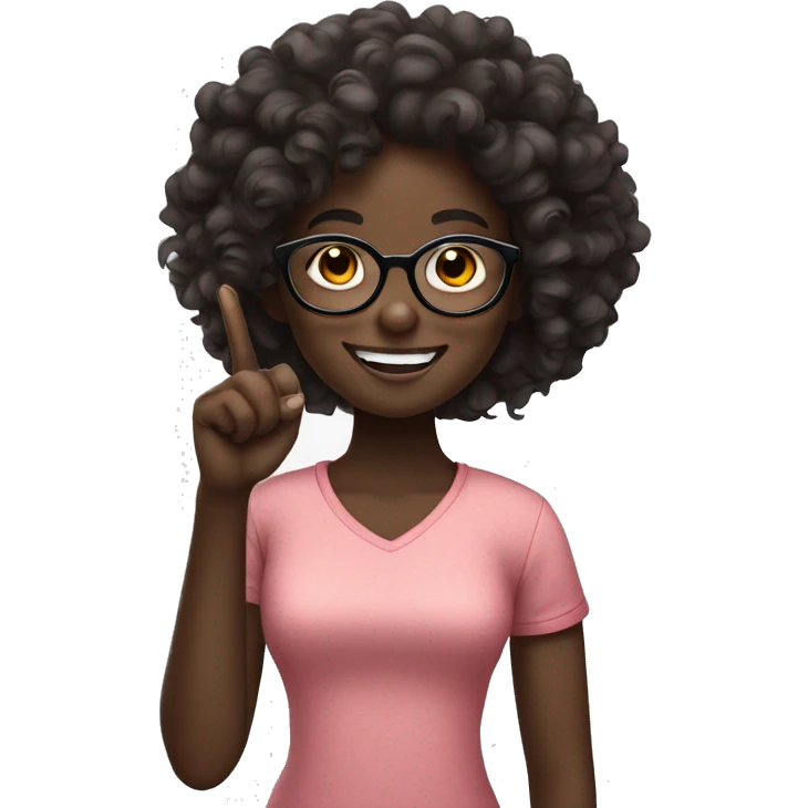Dark skin girl with curls and glasses shooting a finger while smiling emoji