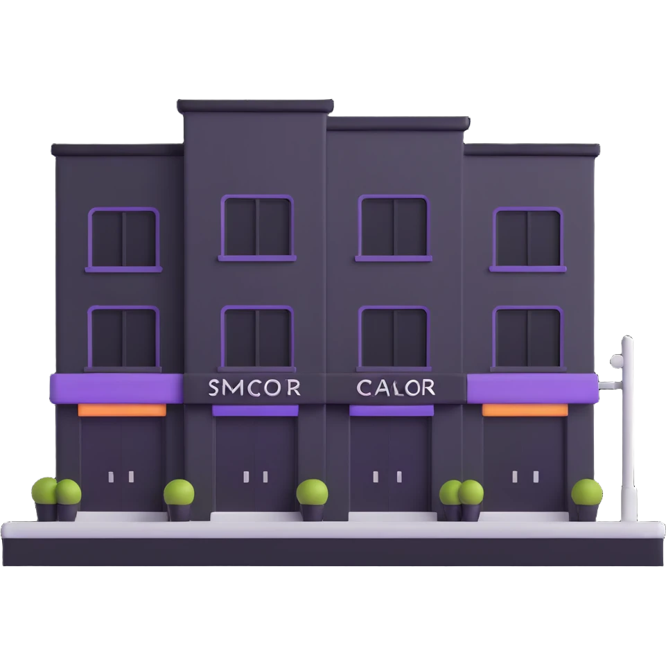 three beauty salon buildings connected by lines emoji
