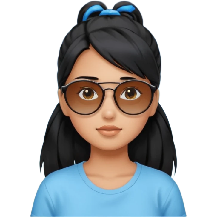 An Emoji of girl with black ponytail hair, who can be described by three words: sun, moo, star emoji