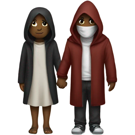 Hooded alian holding hands with a person emoji