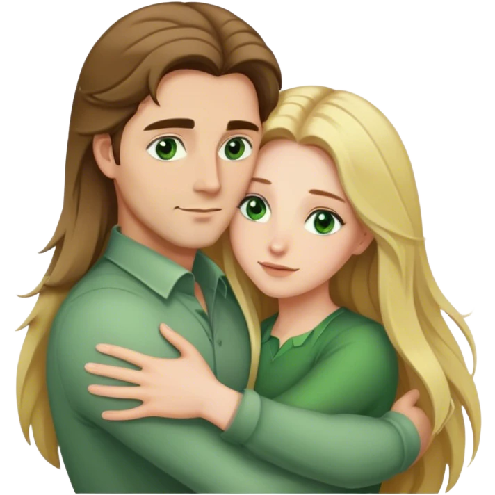 Brunette green eye man hugging woman with long blonde hair emoji