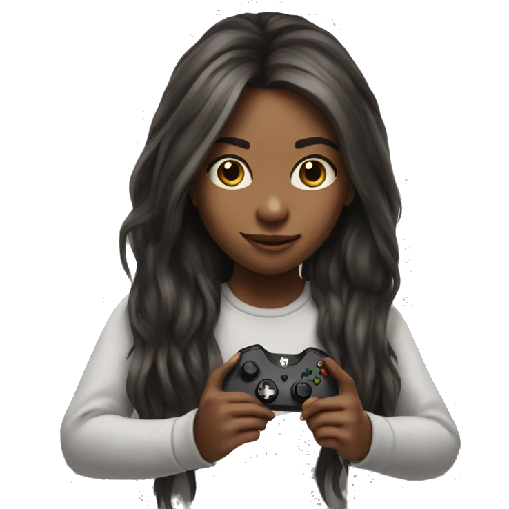 realistic girl with long hair playing Xbox emoji