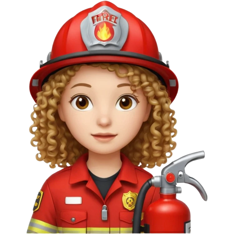 Firefighter girl curly hair with red uniform fire extinguisher emoji