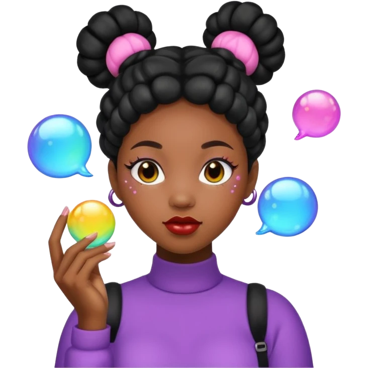 Black woman with bubble Space buns emoji
