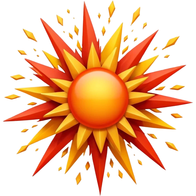 A 3D Apple-style emoji of a bold, jagged explosion shape with layered red, orange, and yellow colors, sharp irregular edges, and a dynamic burst effect emoji