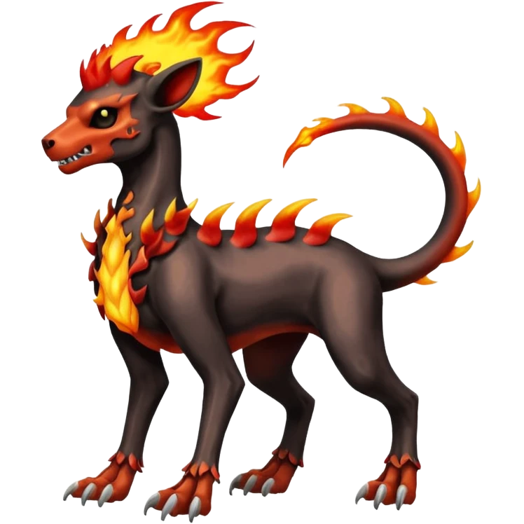Badass skeletal cool shiny Houndoom-Charmeleon-Fakémon-hybrid-creature (full body)  with flamey Mohawk  emoji