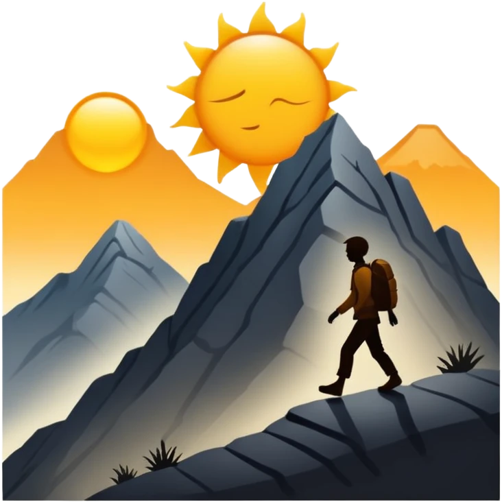 
una mezcla de sol + montaña + caminante estilo petroglifo emoji