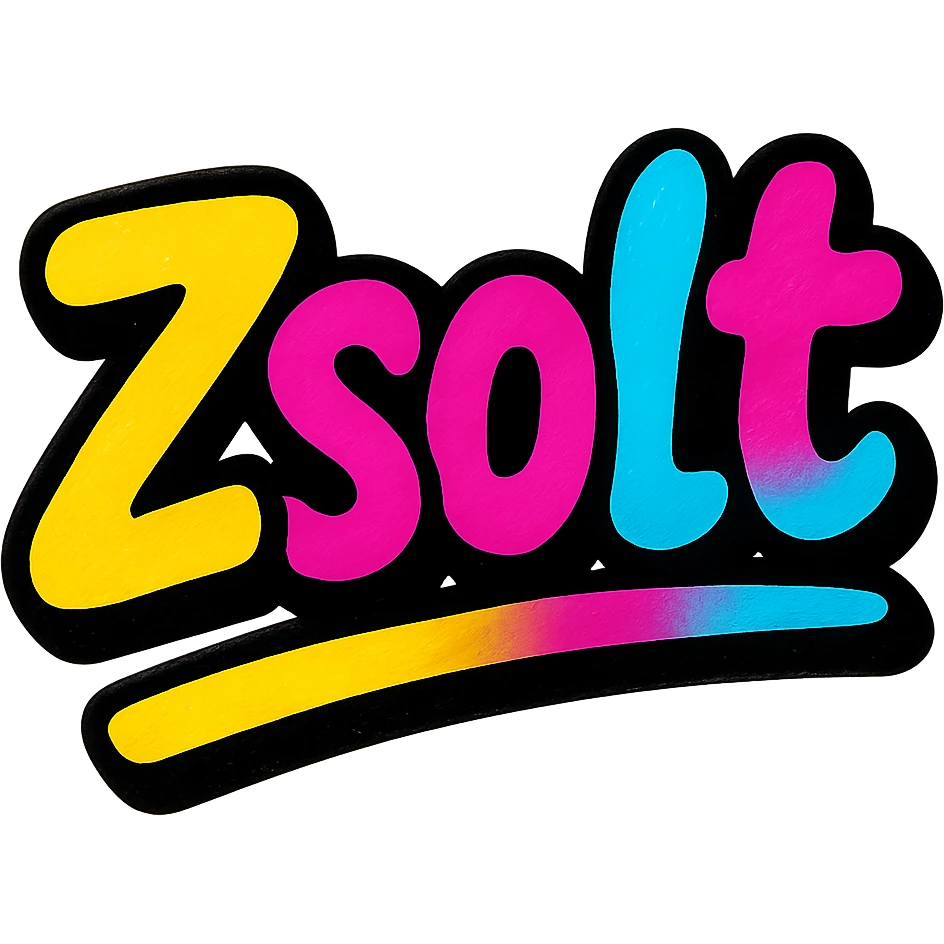 Zsolt name in modern colorful gradient font with dark outline, partially or fully underlined with dynamic slanted underline, transparent background, in the style of the sample images emoji