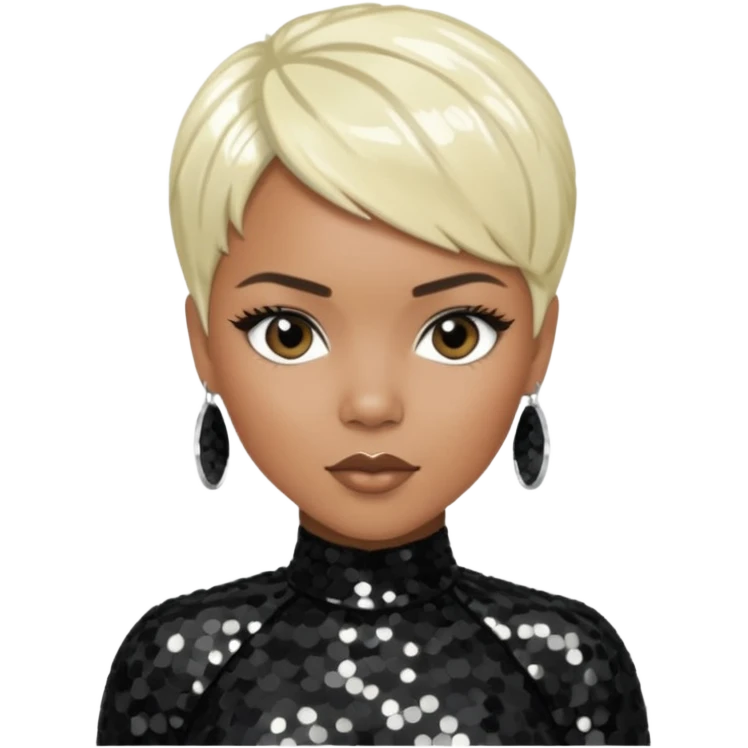 LeToya Luckett with short platinum blonde hair, black sequin outfit emoji