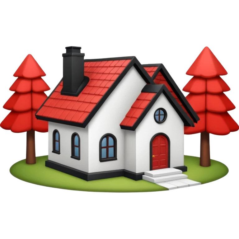 Dom z czarnym dachem i biała elewacja ze wstawkami z czerwonej cegły.Na drugim planie las. emoji