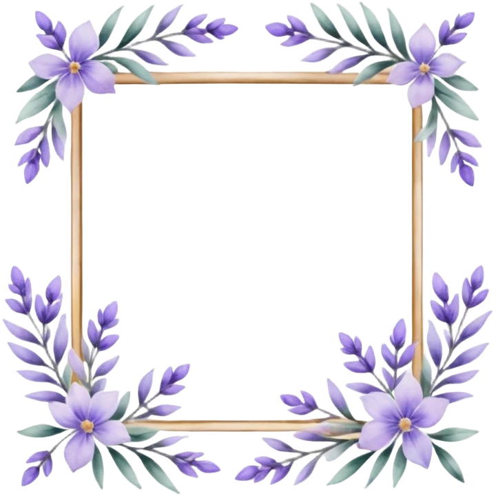 The art style is clean line art with delicate watercolor textures, pastel colors, and a dominant palette of lavender, soft lilac, and muted purple.  Delicate frame to border text emoji