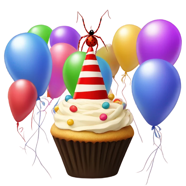 Skinny spider celebrating a birthday emoji