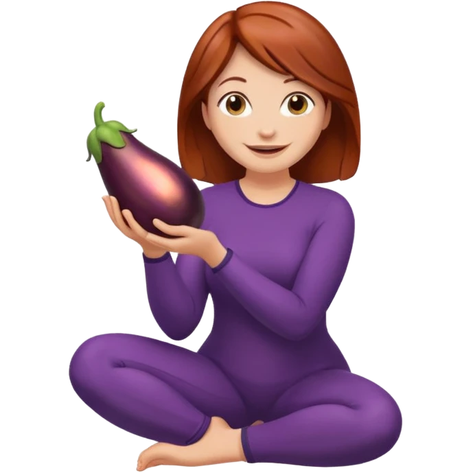 Mulher ajoelhada,com uma berinjela na mão,só uma berinjela emoji