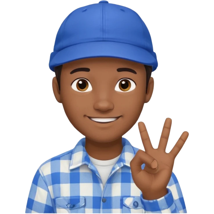 Emoji of a young man with dark hair, wearing a blue cap and a white flannel shirt, the young man is making a "like" gesture with his right hand emoji