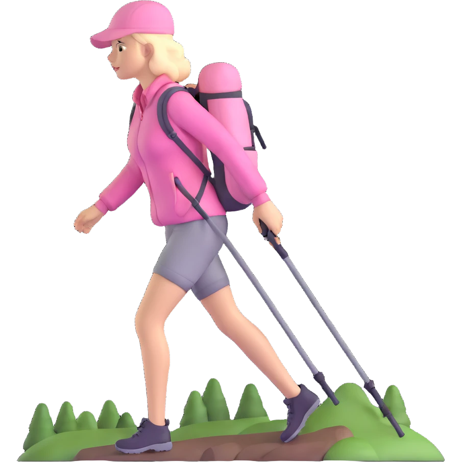 woman hiking wearing light pink clothes emoji