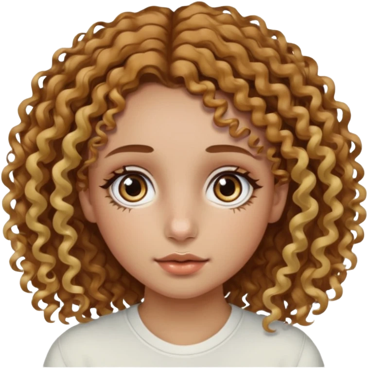 A girl with brown curly hair and blonde edges side parted with hazel central heterochromia eyes and a nose ring emoji