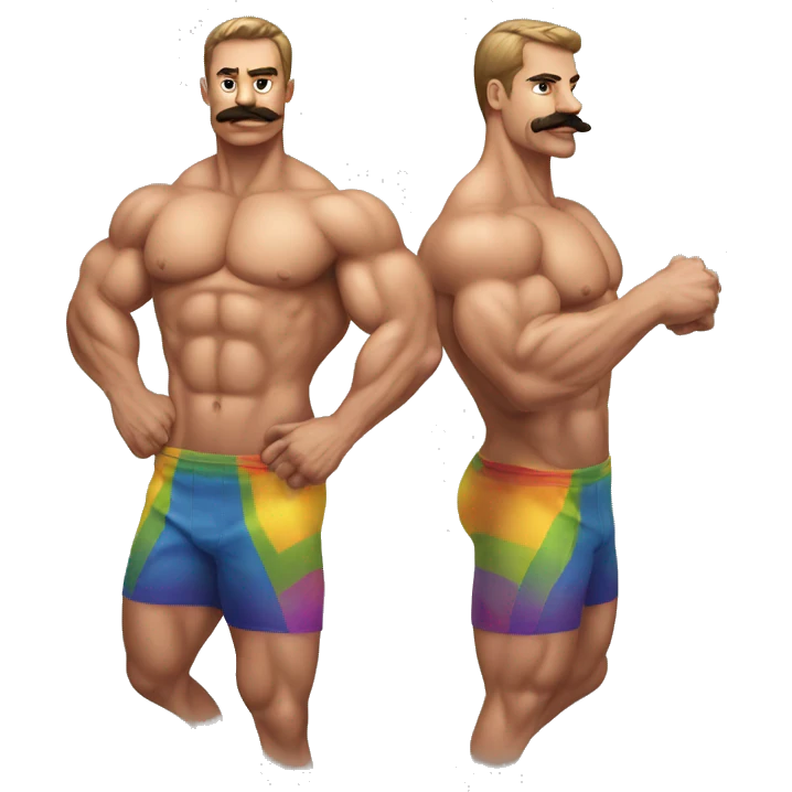 Muscular gay bodybuilder with mustache bikini realistic emoji
